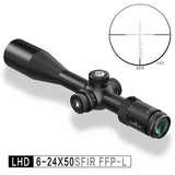 Discovery Optics LHD 6-24X50 SFIR First Focal Plane IR, Side Focus, Includes Sun Shade, and Flip-Up Front Cover.